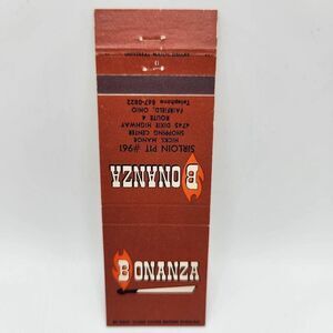 Vintage Matchcover Bonanza Sirloin Pit #961 Fairfield Ohio 4745 Dixie Hwy Hicks
